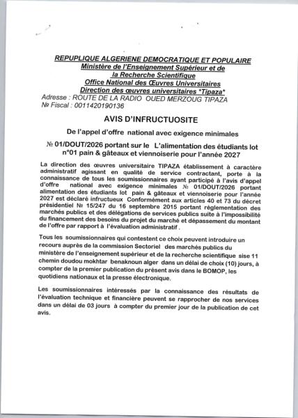 AVIS D'INFRUCTUOSITE