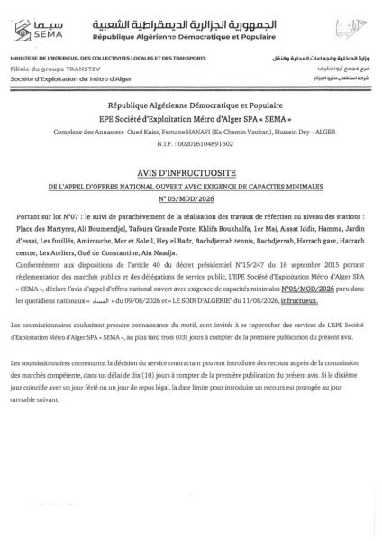 AVIS D'INFRUCTUOSITE