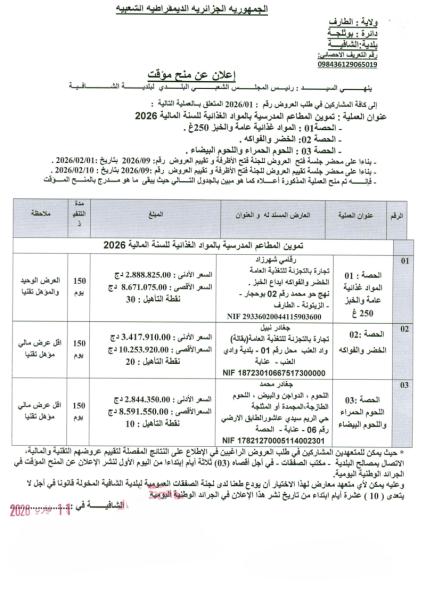 إعلان عن منح مؤقت