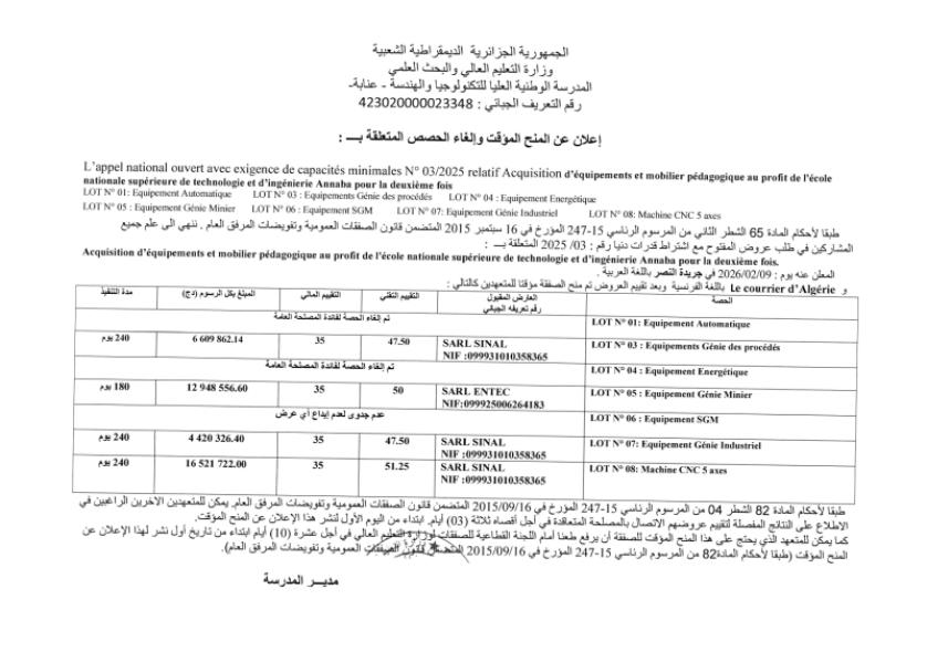 إعلان عن المنح المؤقت و إلغاء الحصص