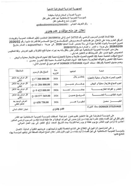إعلان عن منح مؤقت و عدم جدوى