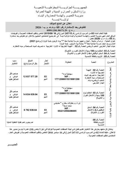إعلان عن المنح المؤقت