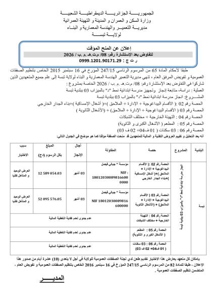 إعلان عن المنح المؤقت