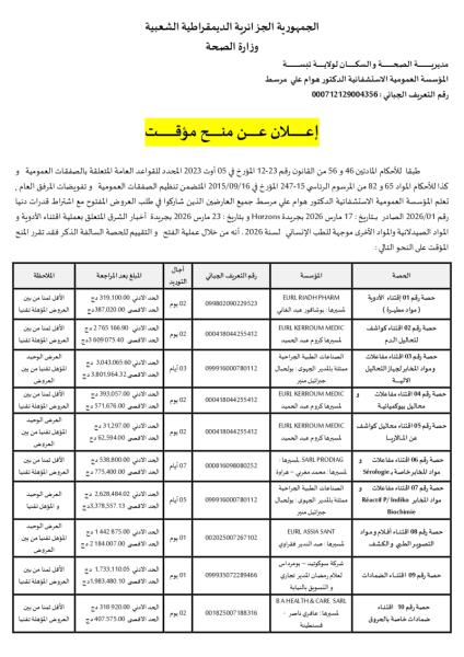 إعلان عن منح مؤقت