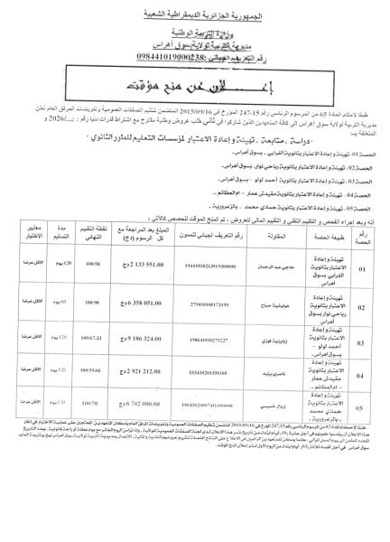 إعلان عن منح مؤقت