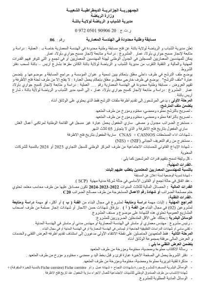 مسابقة وطنية محدودة الهندسة المعمارية رقم : 06