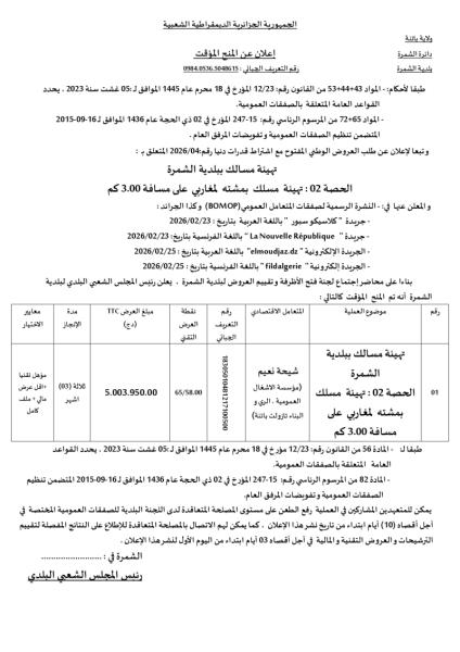 إعلان عن المنح المؤقت