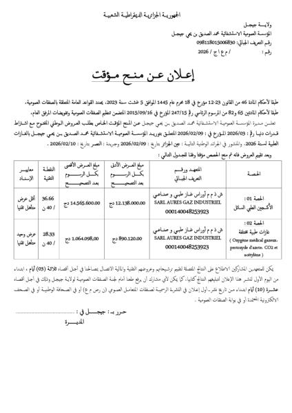 إعلان عن منح مؤقت