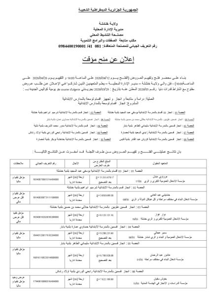 إعلان عن منح مؤقت