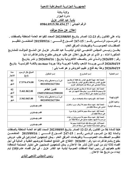 إعلان عن منح مؤقت