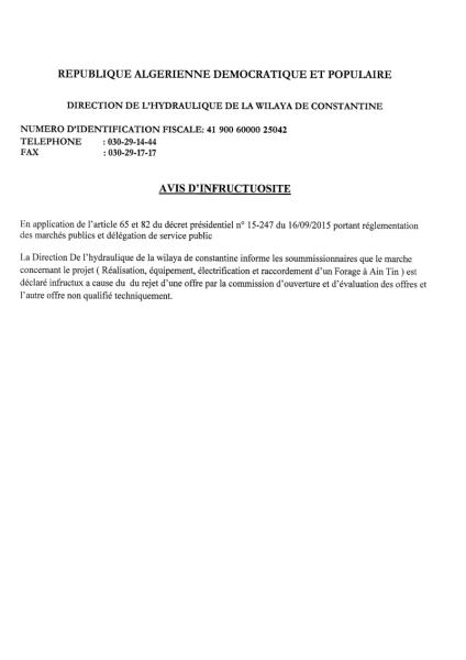 AVIS D'INFRUCTUOSITE