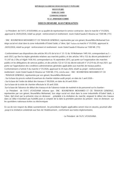 MISE EN DEMEURE AVANT RESILIATION