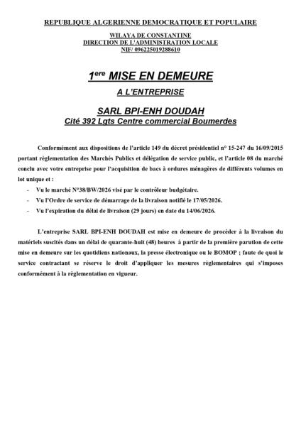 1ere MISE EN DEMEURE