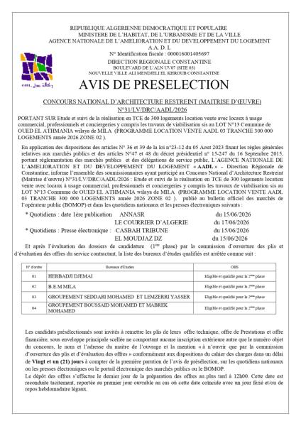 AVIS DE PRECELECTION