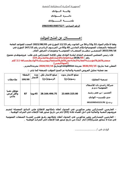 إعلان عن المنح المؤقت