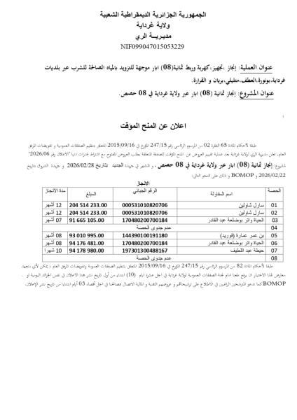 إعلان عن المنح المؤقت
