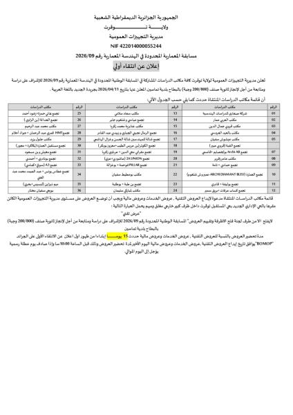 إعلان عن انتقاء أولي