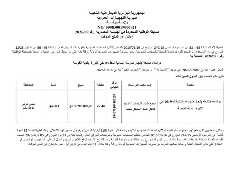 م إعلان عن المنح المؤقت