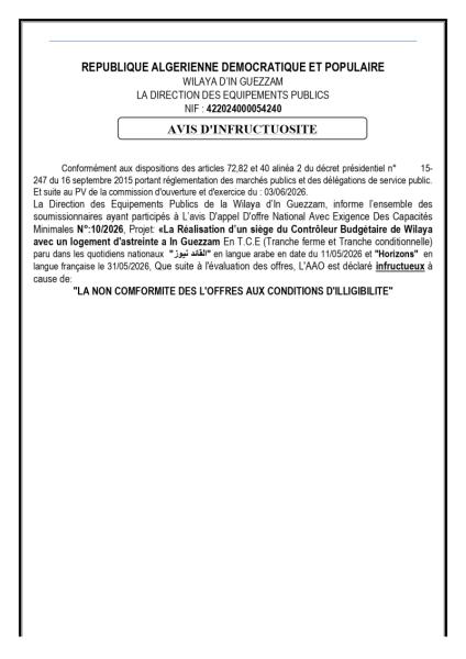 AVIS D'INFRUCTUOSITE