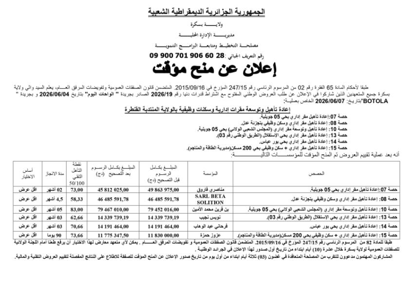 اعلان عن الغاء المنح المؤقت