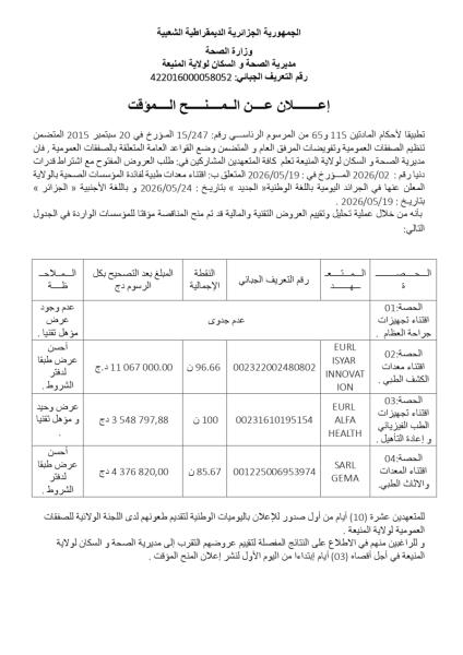 إعلان عن المنح المؤقت