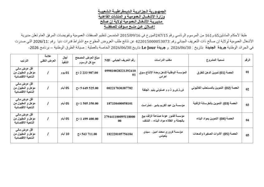 إعلان عن منح مؤقت للصفقة