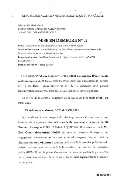 MISE EN DEMEURE N°02