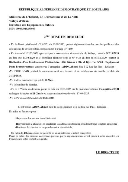 2éme MISE EN DEMEURE