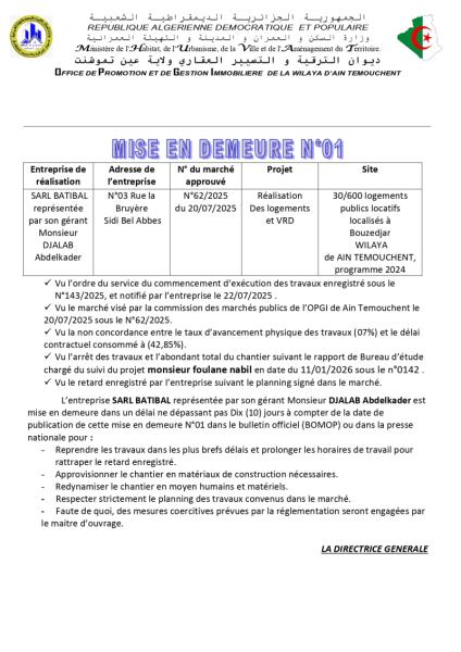 MISE EN DEMEURE N°01