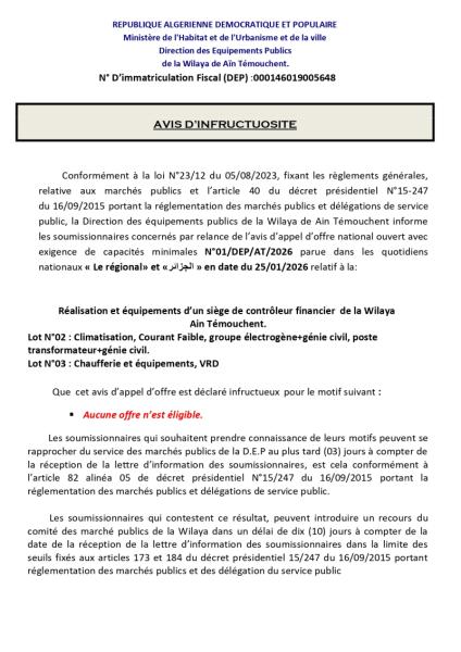 AVIS D'INFRUCTUOSITÉ
