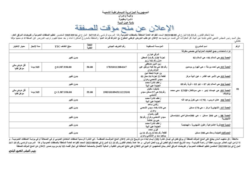 إعلان عن منح مؤقت للصفقة