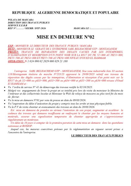 MISE EN DEMEURE N°02