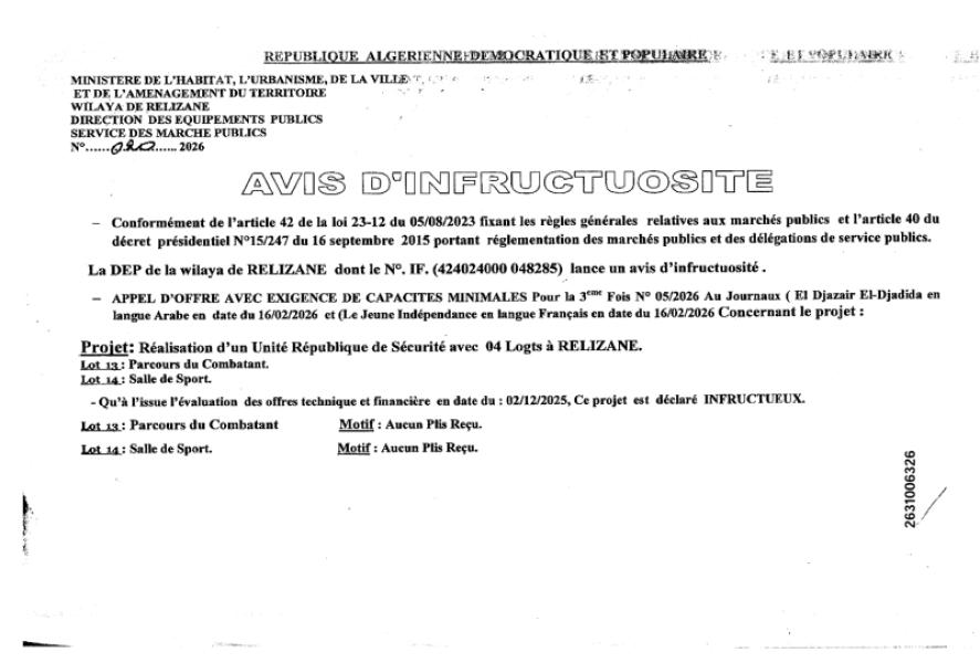 AVIS D'INFRUCTUOSITÉ