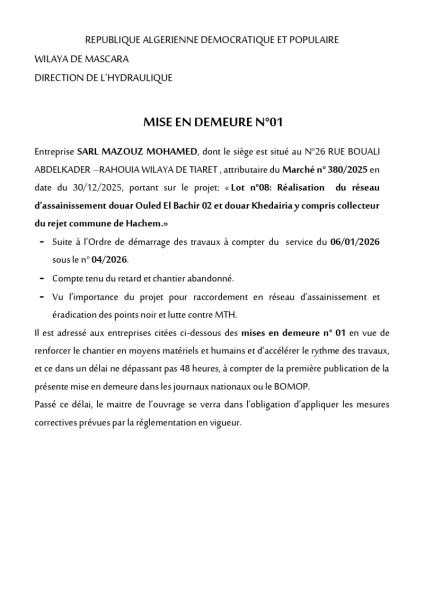MISE EN DEMEURE N°01