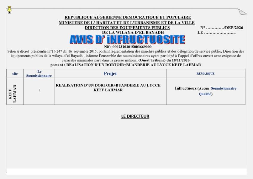 AVIS D'INFRUCTUOSITÉ