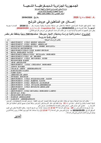إعلان عن المتاهلين في عروض الترشح