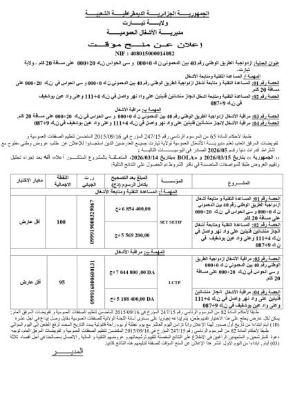 إعلان عن منح مؤقت