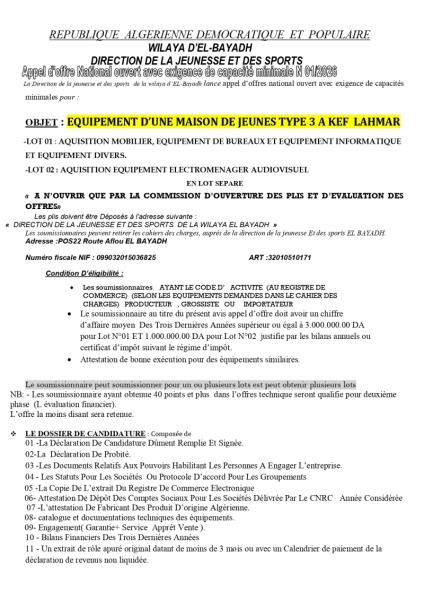 DIRECTION DE LA JEUNESSE ET DES SPORTS WILAYA D'EL-BAYADH