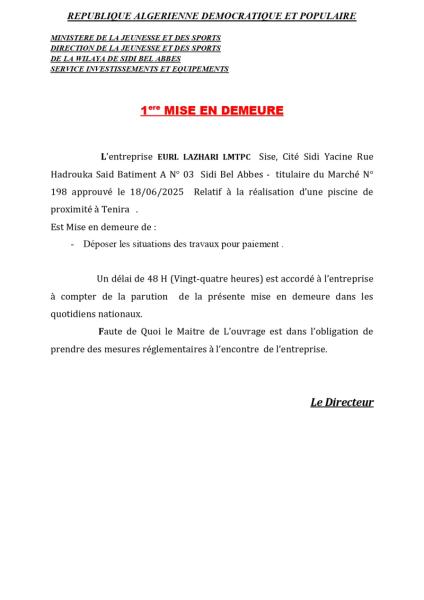 1ere MISE EN DEMEURE