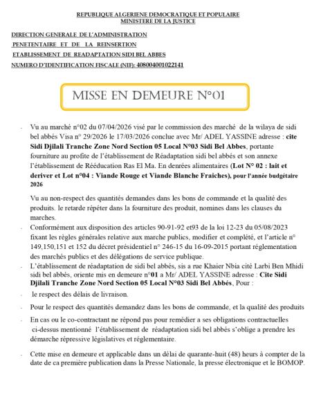MISSE EN DEMEURE N°01