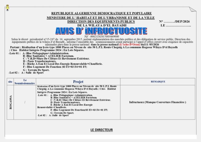 AVIS D' INFRUCTUOSITE