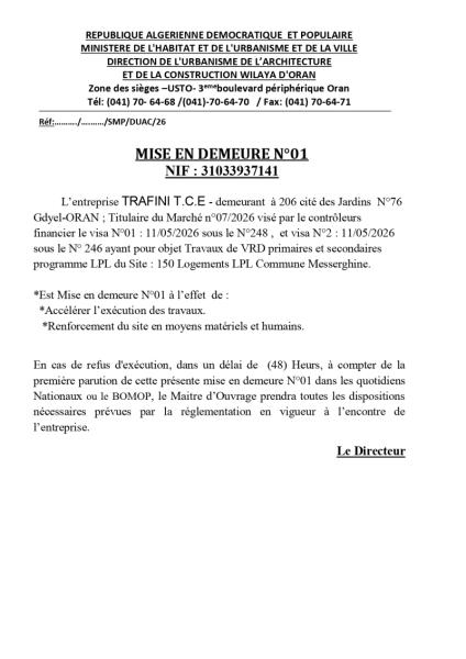 MISE EN DEMEURE N°01
