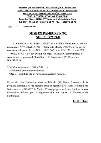MISE EN DEMEURE N°01