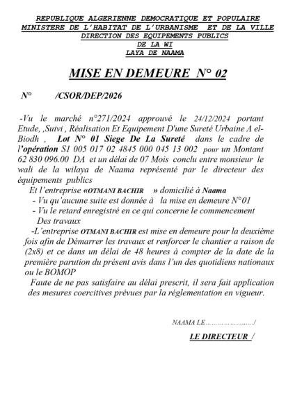 MISE EN DEMEURE N° 02