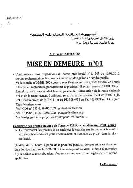 MISE EN DEMEURE N° 01