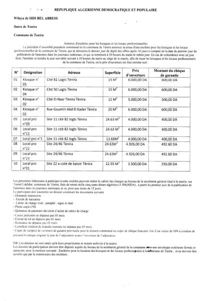 Annonce d'enchères