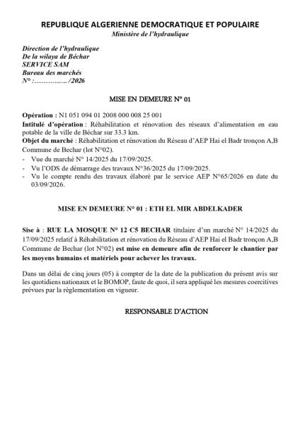 MISE EN DEMEURE N° 01