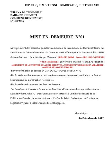 MISE EN DEMEURE Nº01