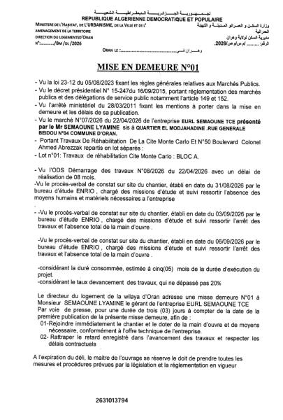 MISE EN DEMEURE N°01