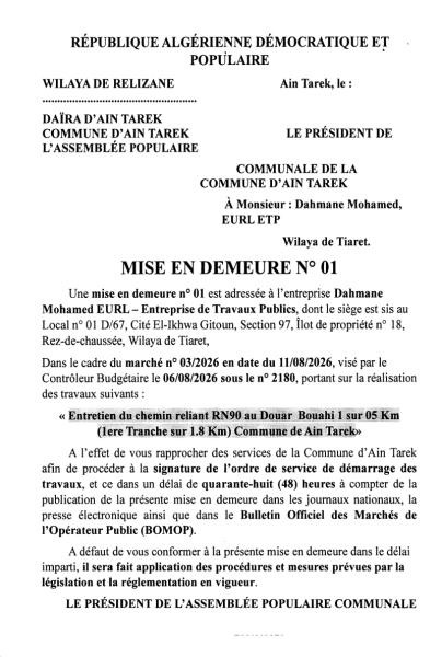 MISE EN DEMEURE N° 01
